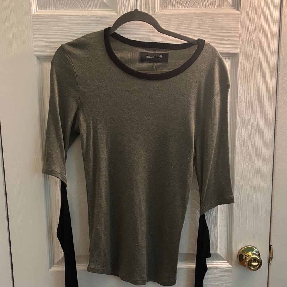 Ramy Brook Two-Tone Olive and Black Long Sleeve Top